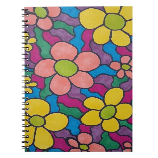 Retro Daisies farbenfrohe Printwerbung Notizblock (Vorderseite)