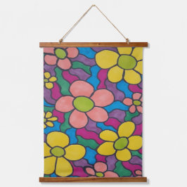 Retro Daisies farbenfrohe Printwerbung Wandteppich Mit Holzrahmen