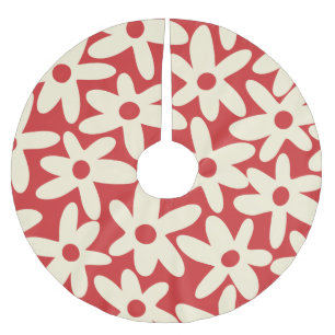 Retro Daisies florales Weihnachtsmuster Brushed Po Polyester Weihnachtsbaumdecke