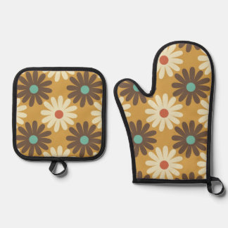 Retro Daisies in Gelb Ofenhandschuh & Topflappen-Set
