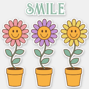 Retro Daisies in Pots Smile Personalisiert Aufkleber