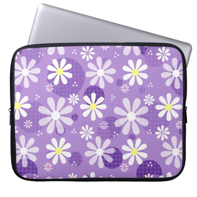 Retro Daisies Lila Gingham Circles Laptopschutzhülle (Vorderseite)