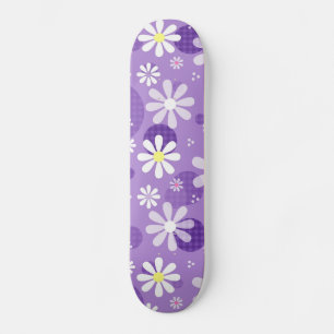 Retro Daisies Lila Gingham Circles Skateboard