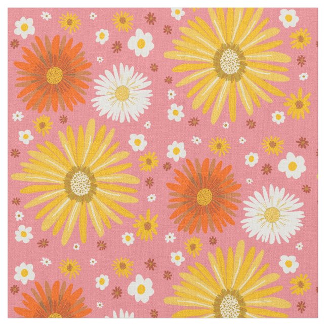 Retro Daisies Muster rosa Stoff (Nahaufnahme)