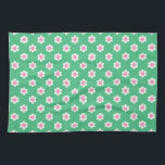 Retro Daisies rosa und grün Geschirrtuch<br><div class="desc">Ein niedliches und trendiges Retro-Dekor in zarten Grün- und Rosatönen.</div>