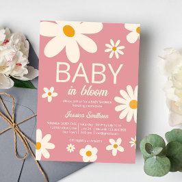 Retro daisy Baby in blühender Wüste rosa Babydusch Einladung