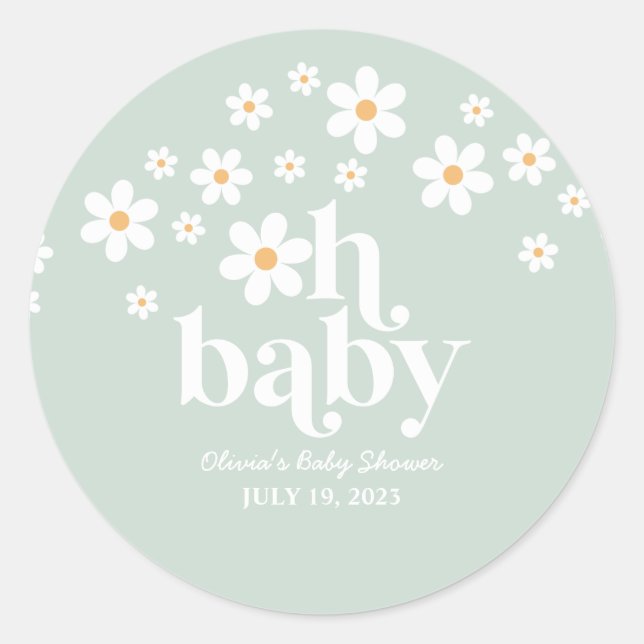 Retro Daisy Baby Shower Classic Round Sticker (Vorderseite)