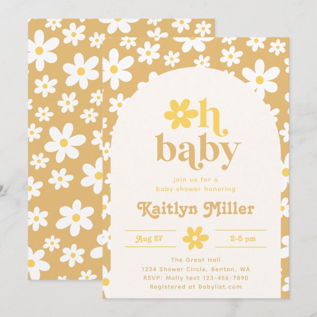 Retro Daisy Baby Shower Einladung | Retro Baby (Vorne/Hinten)