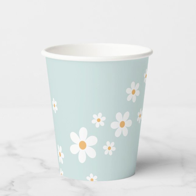 Retro Daisy Blue Baby Duschpapier Tassen Pappbecher (Vorderseite)