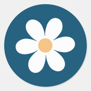 Retro Daisy blue Runder Aufkleber