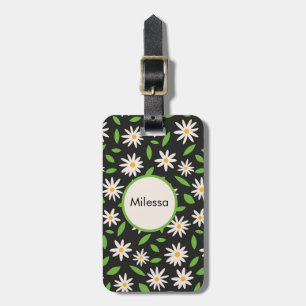 Retro Daisy-Blume auf Schwarz benutzerdefiniert Gepäckanhänger