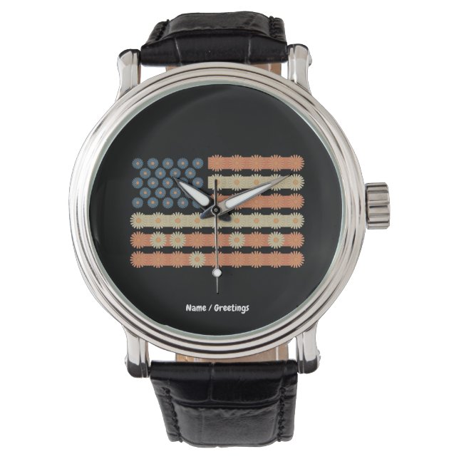 Retro Daisy Blume Flag 4. Juli Patriotic Armbanduhr (Vorderseite)