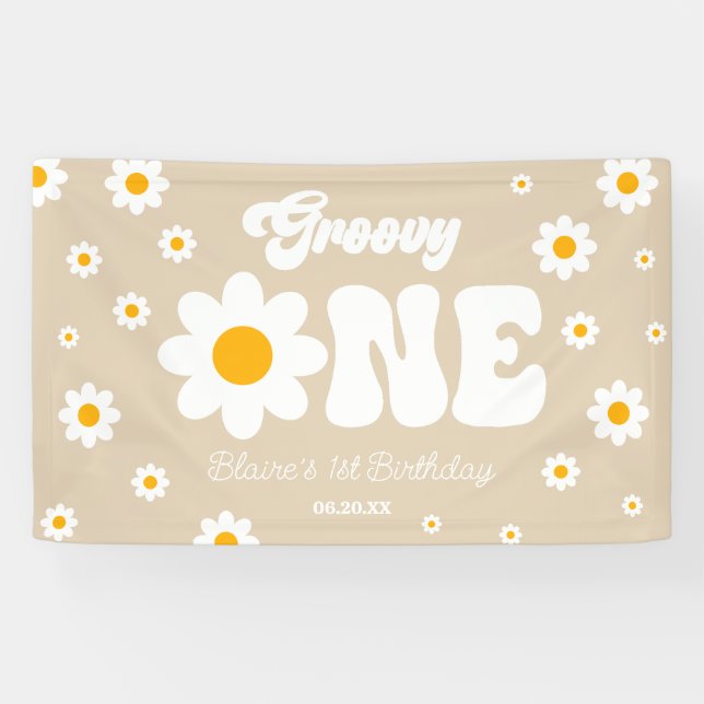 Retro Daisy Blume Groovy 1. Geburtstag Party Banner (Horizontal)