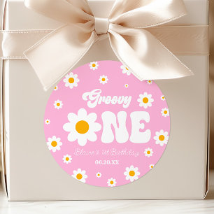 Retro Daisy Blume Groovy 1. Geburtstag Party Runder Aufkleber