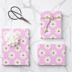 Retro Daisy Blume Pattern in Rosa Geschenkpapier Set