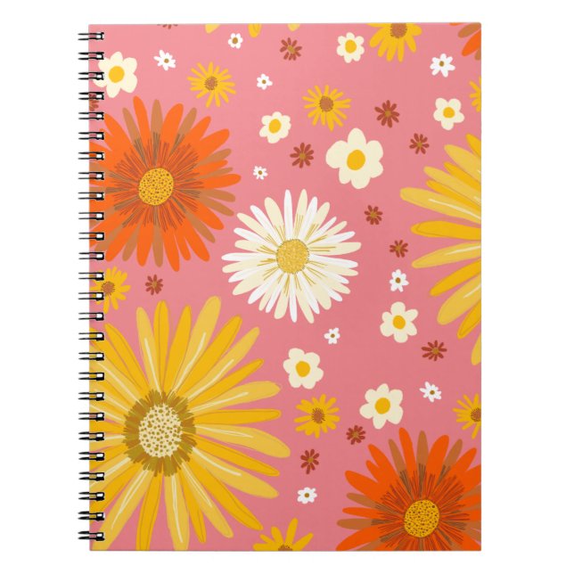 Retro Daisy Blume Pattern Notizblock (Vorderseite)