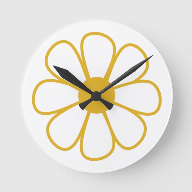 Retro Daisy Blume Single in Senfgelb Runde Wanduhr (Vorderseite)