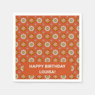 Retro-Daisy-Blumenmuster-Orange-personalisierter-G Serviette