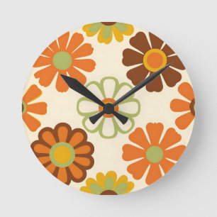 Retro-Daisy-Blumenmuster Runde Wanduhr