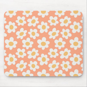 Retro-Daisy-Blüten auf orangefarbenem Hintergrund Mousepad