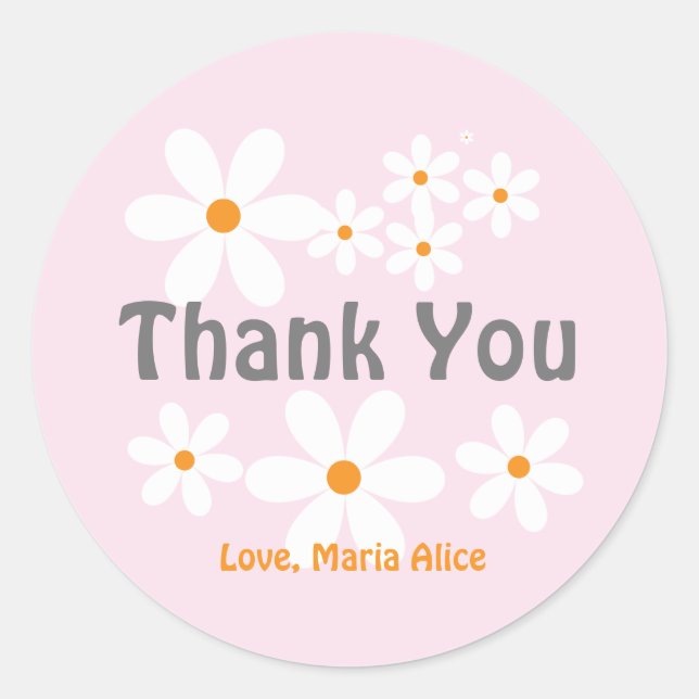 Retro daisy boho Blumengeburtstag vielen Dank Runder Aufkleber (Vorderseite)