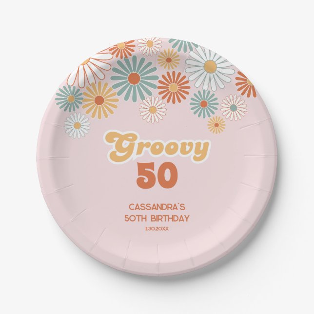 Retro Daisy Boho Groovy Floral Birthday Pappteller (Vorderseite)