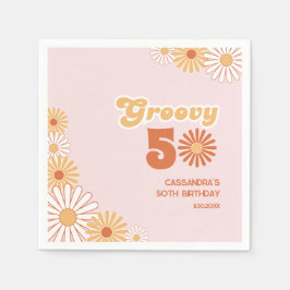 Retro Daisy Boho Orange Pink 50th Birthday Serviette