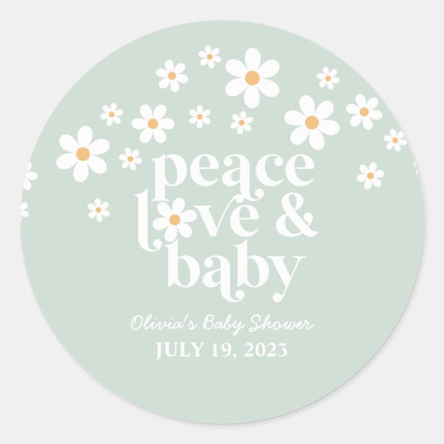 Retro Daisy boho Peace Liebe Babydusche Runder Aufkleber (Vorderseite)