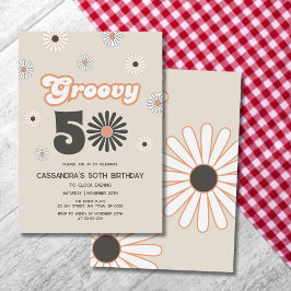 Retro Daisy Boho Terracotta Groovy 50. Geburtstag Einladung