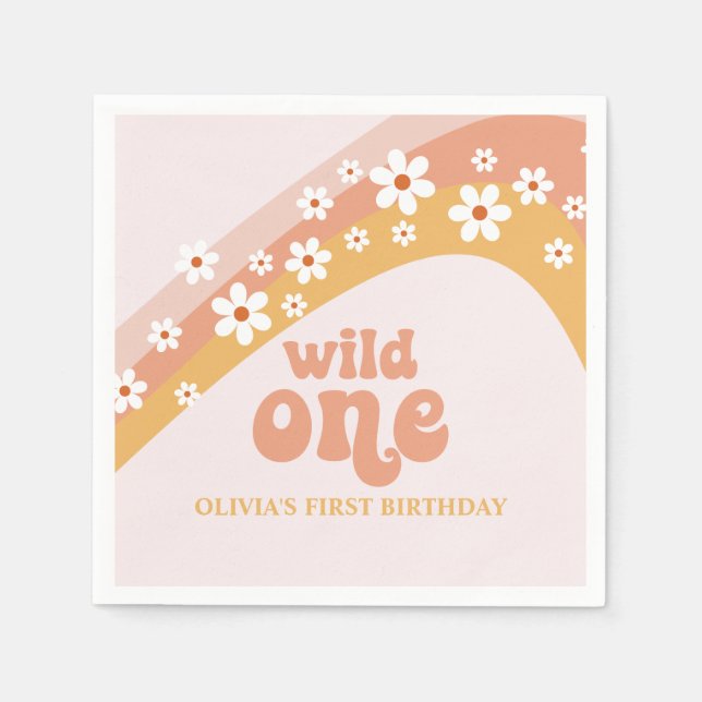 Retro Daisy Boho Wild One Rainbow Napkins Serviette (Vorderseite)