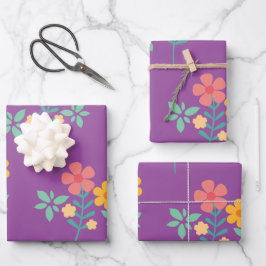 Retro Daisy Bouquet Muster in Lila Geschenkpapier Set