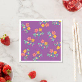 Retro Daisy Bouquet Muster in Lila Serviette