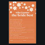 Retro Daisy Brautparty Game Flyer<br><div class="desc">Wer kennt das Bride Best Brautparty Spiel? Retro dunkles Design.</div>