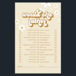 Retro Daisy Brautparty Game Flyer<br><div class="desc">Wer kennt die Bride Beste Bridal "Wäre sie lieber" Duschspiel. Retro dunkles Design.</div>