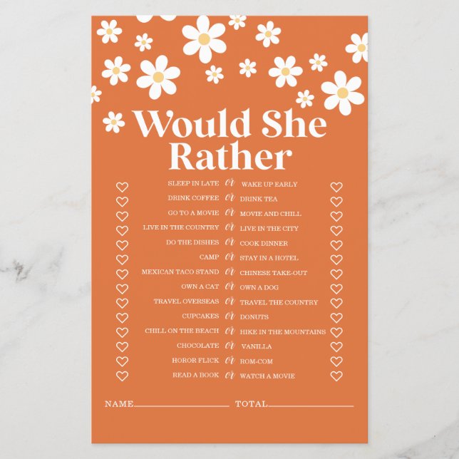 Retro Daisy Brautparty Game Flyer (Vorne)