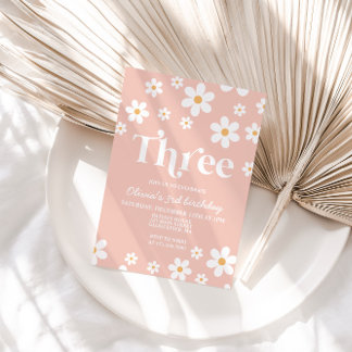Retro Daisy DREE Floral 3. Geburtstag Einladung