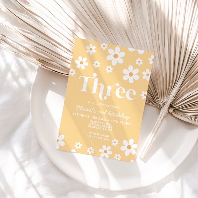 Retro Daisy DREE Floral 3. Geburtstag Einladung (Von Creator hochgeladen)