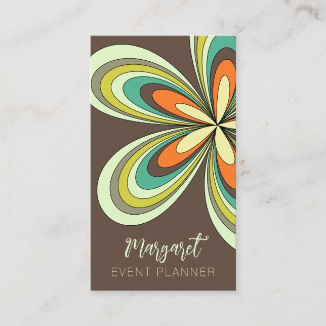 Retro Daisy Eventplaner Groovy 70er Hippie Blume Visitenkarte (Vorderseite)