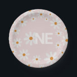 Retro Daisy First Geburtstagspapier-Teller Pappteller<br><div class="desc">Retro Daisy First Geburtstagspapier-Teller</div>