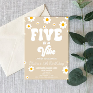 Retro Daisy Five Is A Vibe 5th Birthday Party Einladung