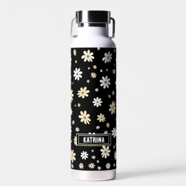 Retro Daisy floral Muster Boho Personalisiert Blac Trinkflasche