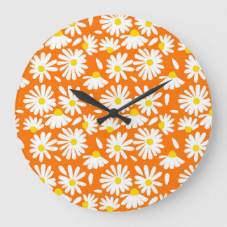 Retro daisy floral: orange Vintag. Große Wanduhr