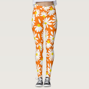 Retro daisy floral: orange Vintag. Leggings