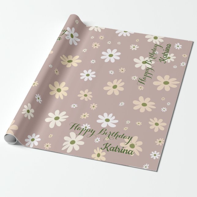 Retro Daisy Floral Pattern Personalisiert Geburtst Geschenkpapier (Ungerollt)