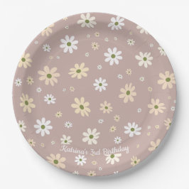 Retro Daisy Floral Pattern Personalisiert Geburtst Pappteller