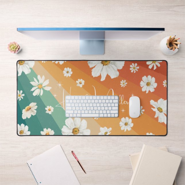 Retro Daisy Floral Rainbow Monogramm Schreibtischunterlage (Büro 1)