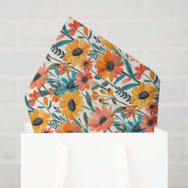 Retro Daisy Floral Tissue Paper Seidenpapier (Geschenktüte)