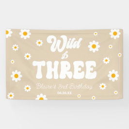 Retro Daisy Flower Wild & Three 3rd Birthday Party Banner