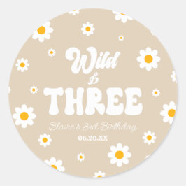 Retro Daisy Flower Wild & Three 3rd Birthday Party Runder Aufkleber