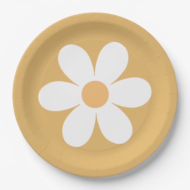 Retro Daisy Gelb Paper Teller (Vorderseite)